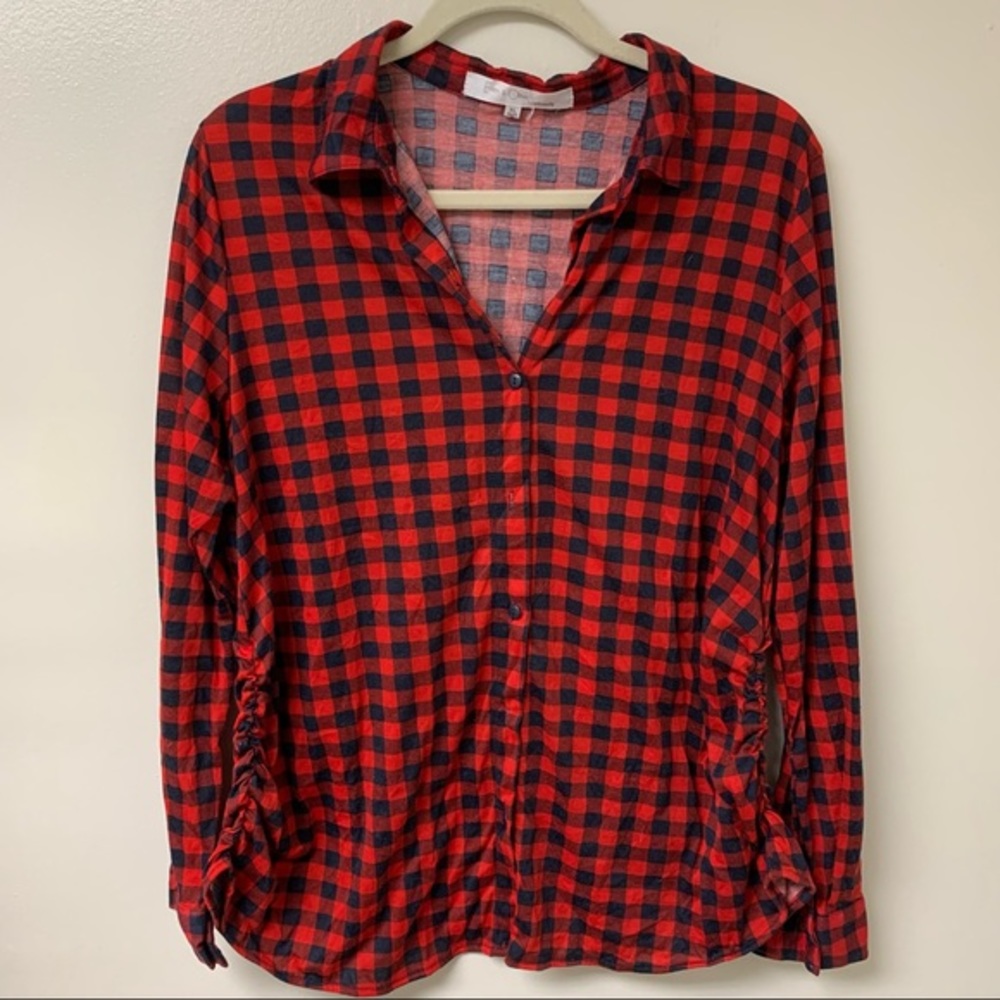 Plaid Button Down Maternity Top Blouse in Red and‎ Blue Size Extra Large